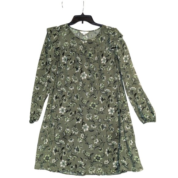 Floral Green Long-Sleeve Dress By Time And Tru M Size Made Of Polyester For Wome - Picture 3 of 8